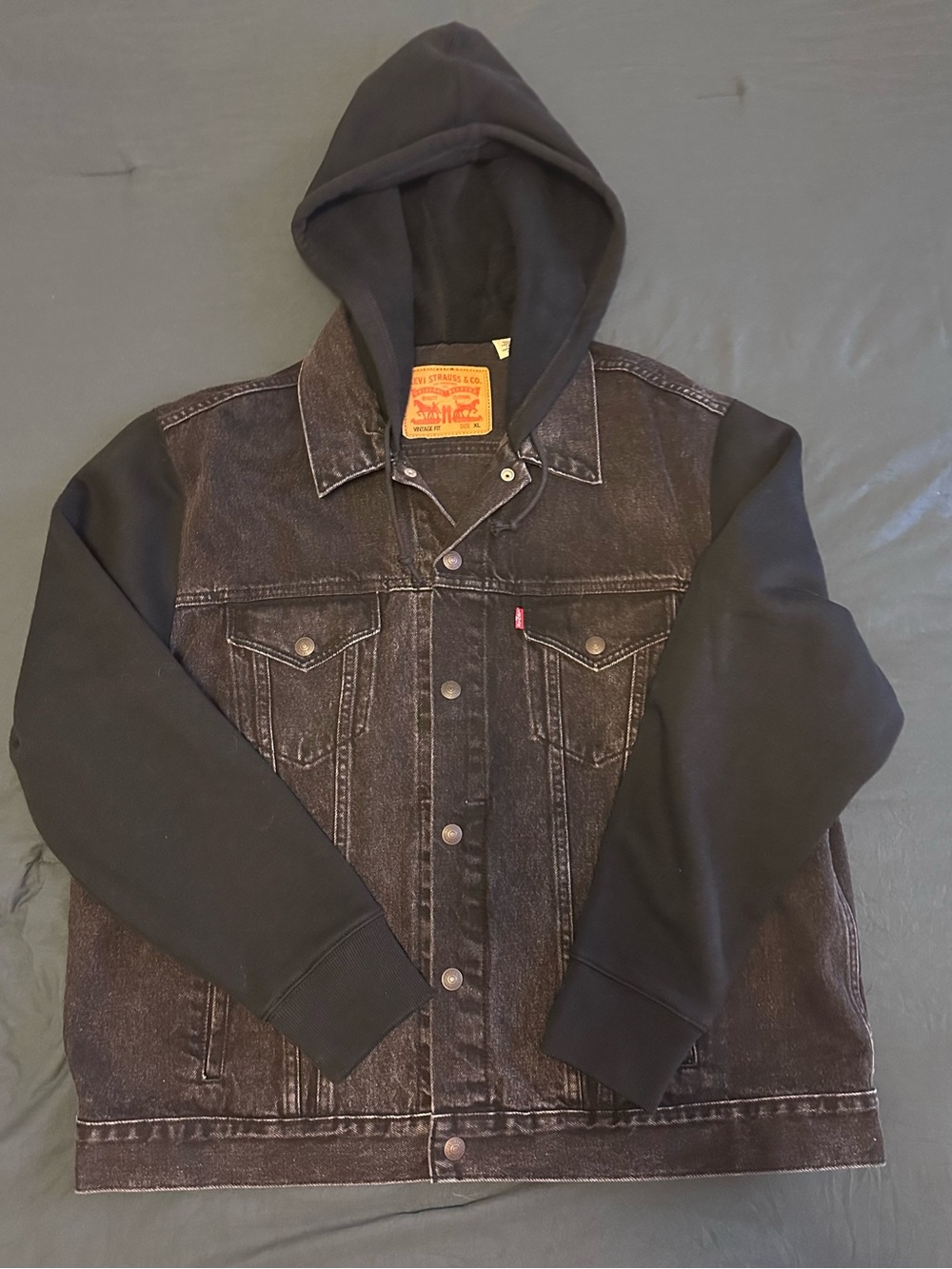 Levi's Men's Black Hooded Denim Trucker Jacket - Size XL